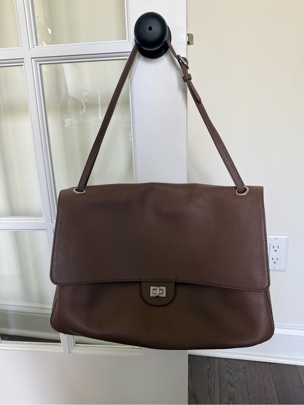 Light Brown Maxi Flap Large Shoulder Bag - Slouchy with SHW